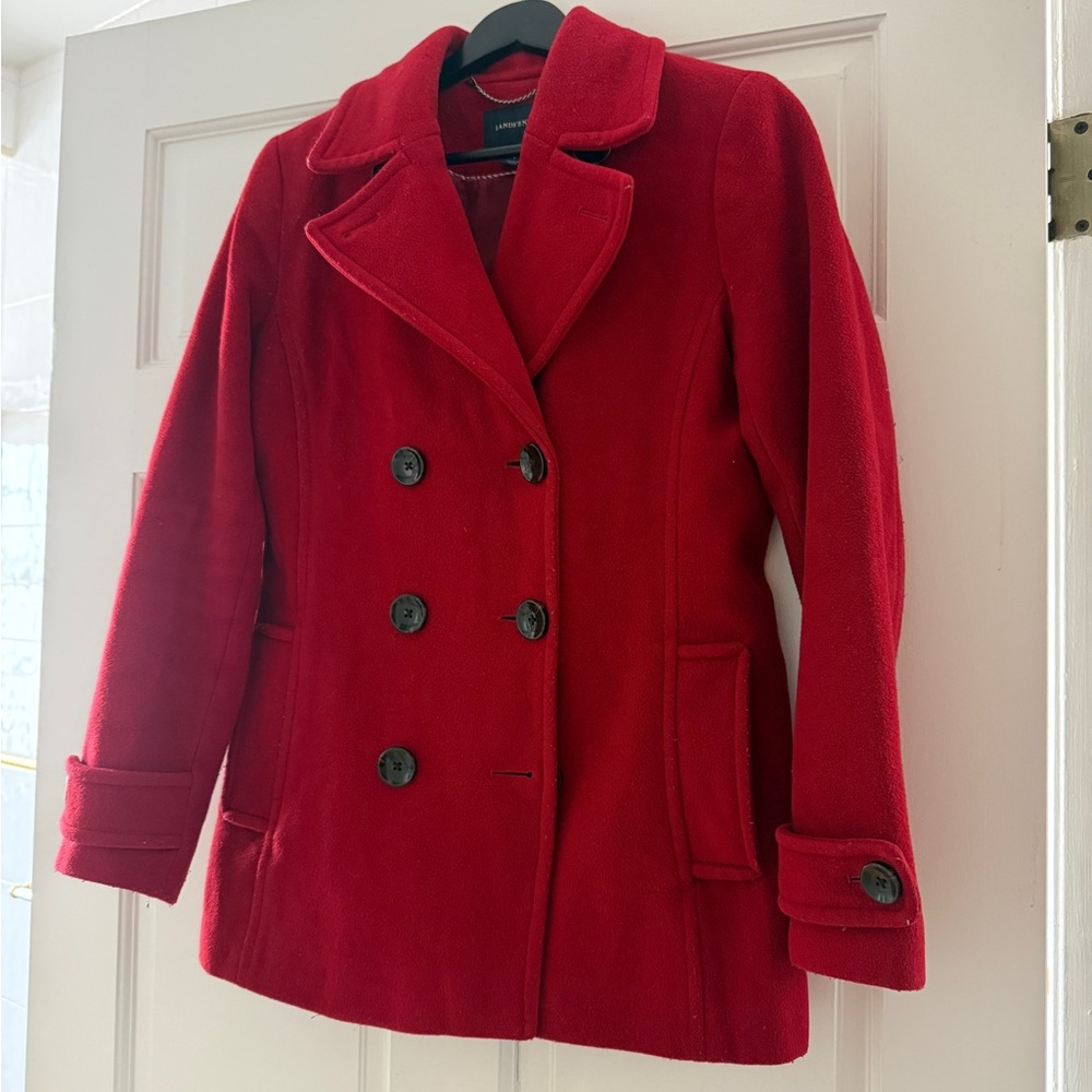 Lands' End Women's Vibrant Red Pea Coat